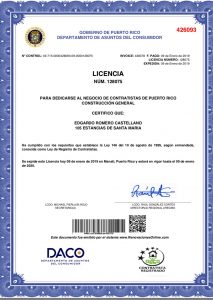 Contractor certificate